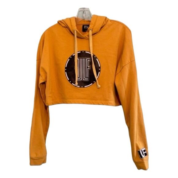 LF The Brand Logo Hoodie Sweatshirt Mustard Yellow Cropped Long Sleeves XS - Picture 3 of 9